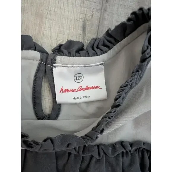 Hanna Andersson Grey Two Tone Ruffled Dress, Girls Size 6/7 120cm (Z3) - Picture 3 of 3